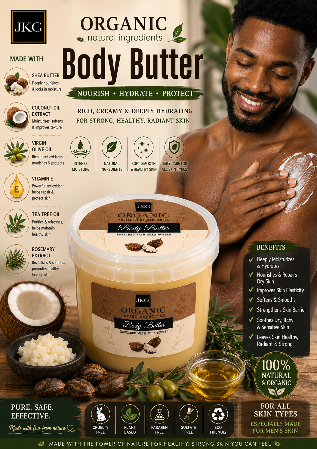 JKG ORGANIC BODY BUTTER (110ml): Luxurious Moisture for Silky, Radiant Skin