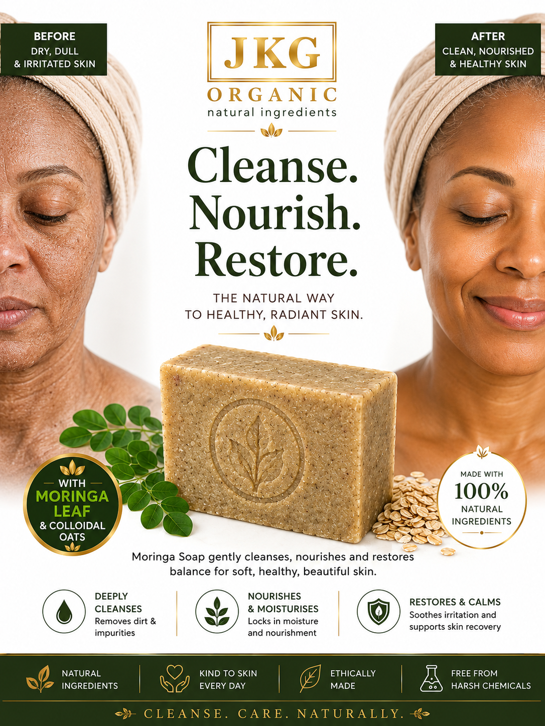 Moringa Soap | Handmade Natural Soap with Moringa Leaf & Colloidal Oats | JKG Organic