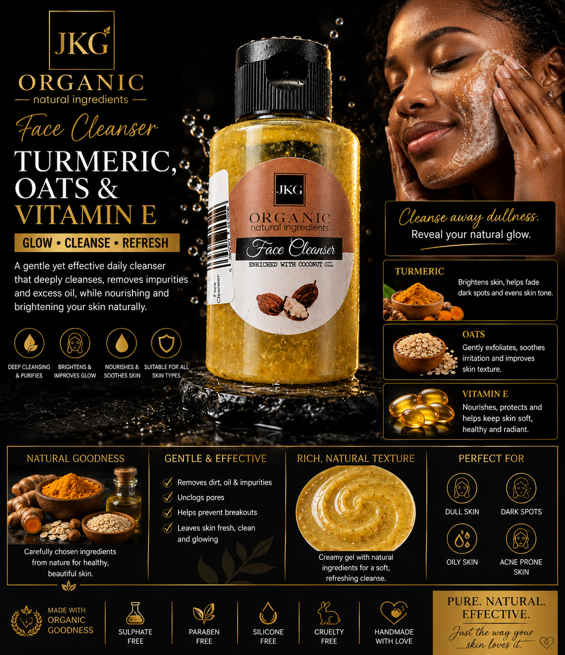 JKG Organic l Turmeric Glow Facial Cleanser (45ml) l Glow-Enhancing Cleanser for Clear, Radiant Skin