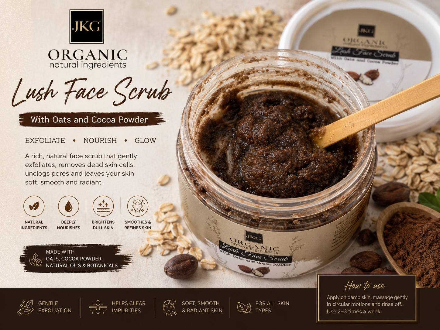JKG Face Scrub with Colloidal Oats (100ml): Gentle Exfoliation for Soft, Smooth Skin