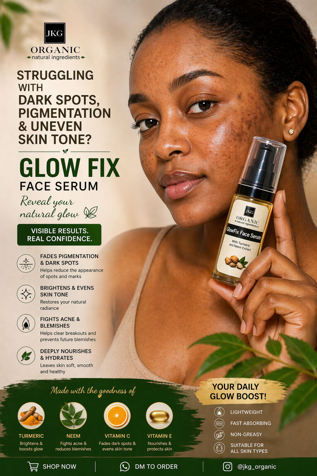 JKG Organic l GlowFix Face Serum – Clarify, Brighten & Glow Naturally | 30G|