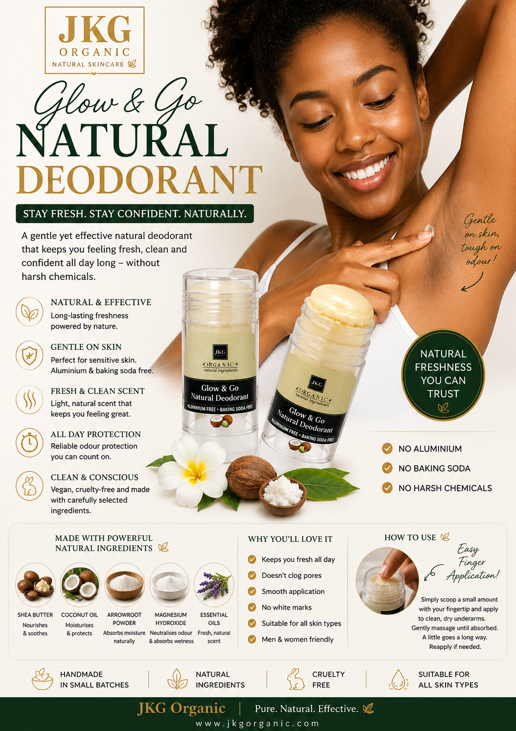 JKG Organic l Meet Glow & Go, your new natural Deodorant Paste BFF l Fresh. Confident. Naturally| 50g