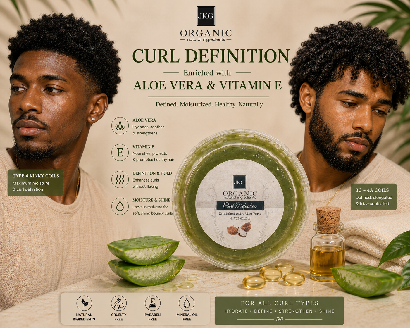 JKG Organic l Aloe-Enriched Curl Definition Cream (110ml): Unlock the Secret to Smooth, Defined Curls