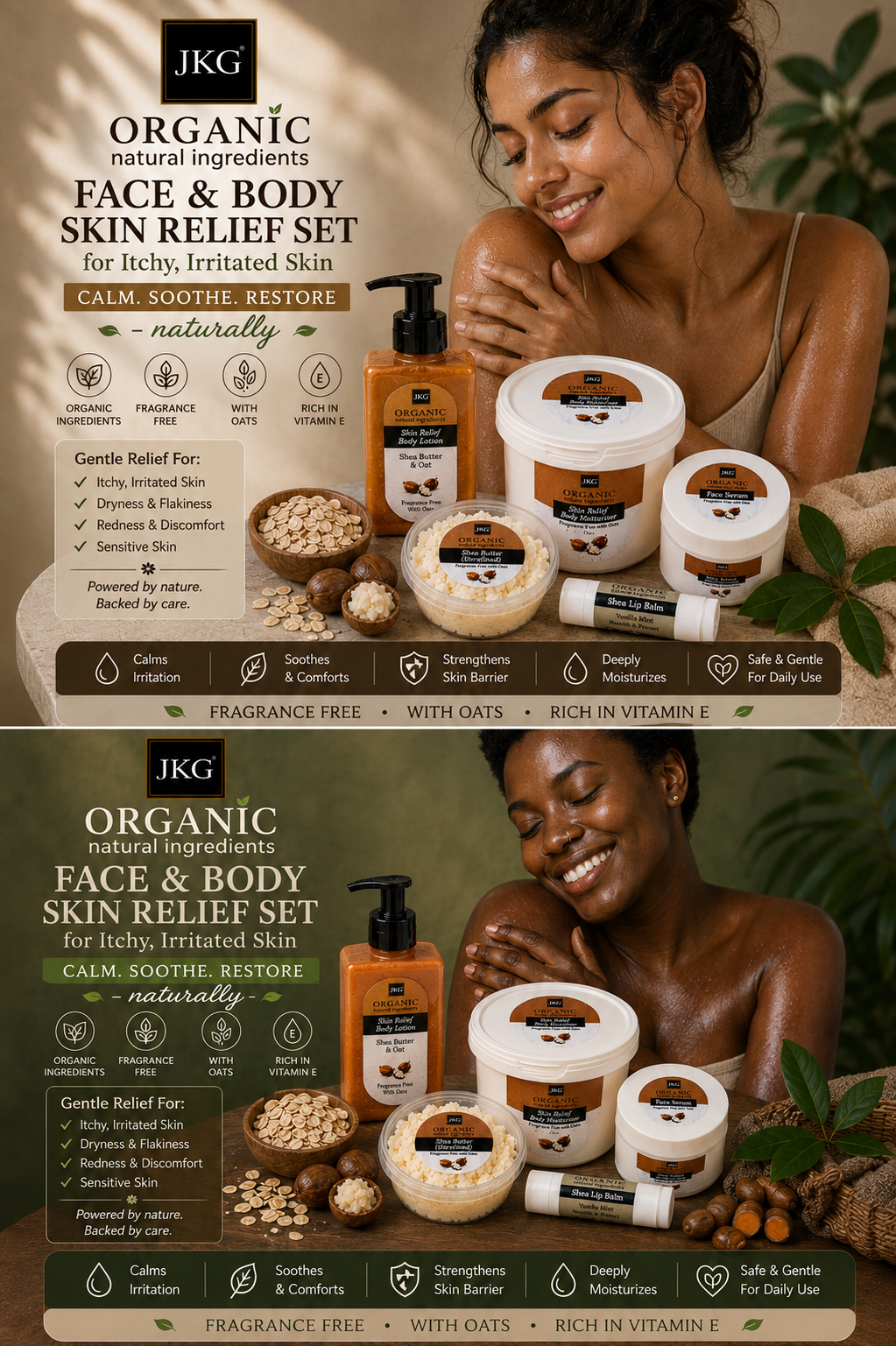 Face & Body Skin Relief Set | Calm, Soothe & Restore Irritated Skin Naturally | JKG Organic