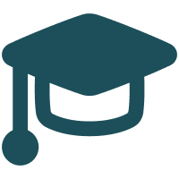 A dark teal silhouette of a graduation cap