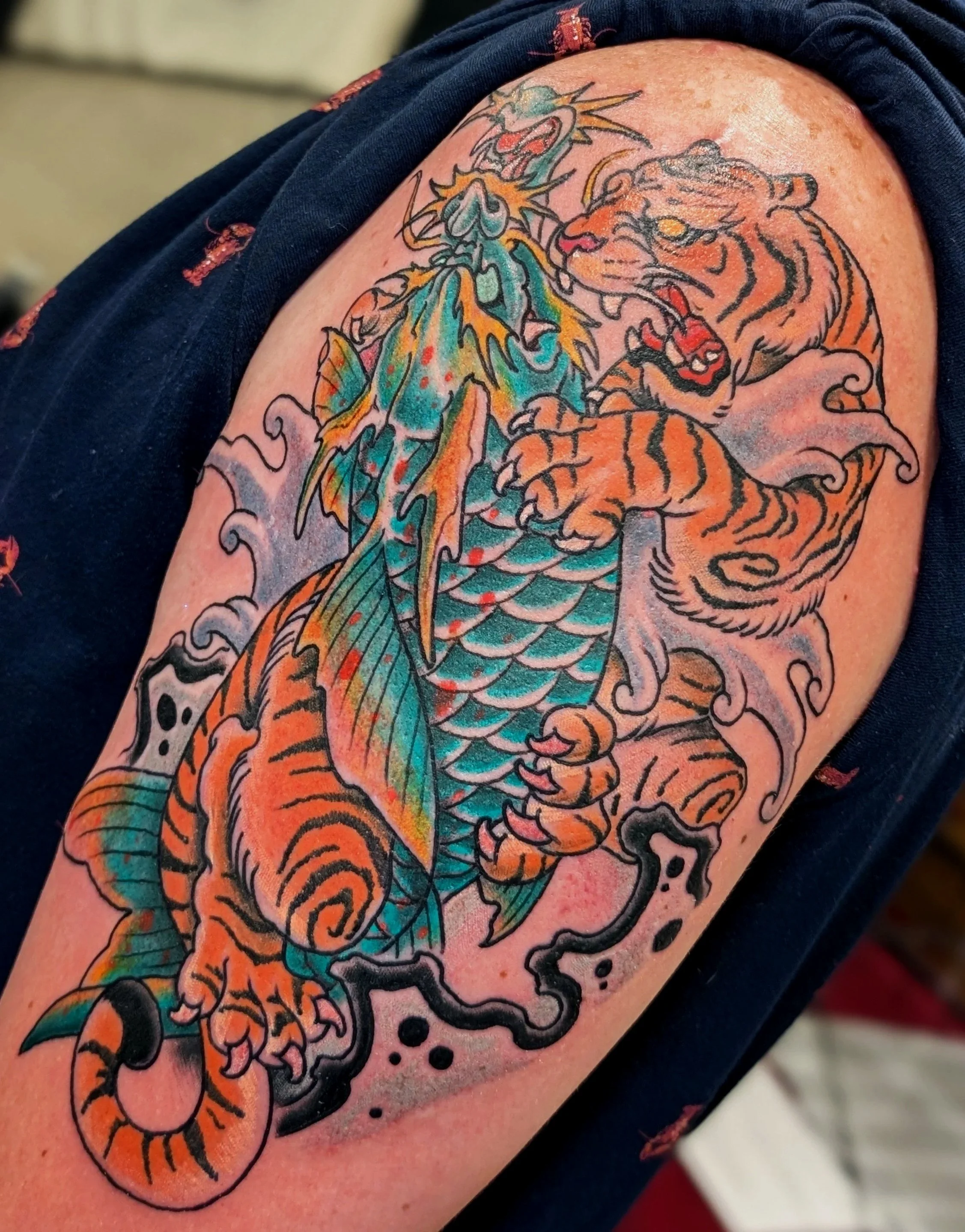 Tiger Koi Dragon Battle Tattoo