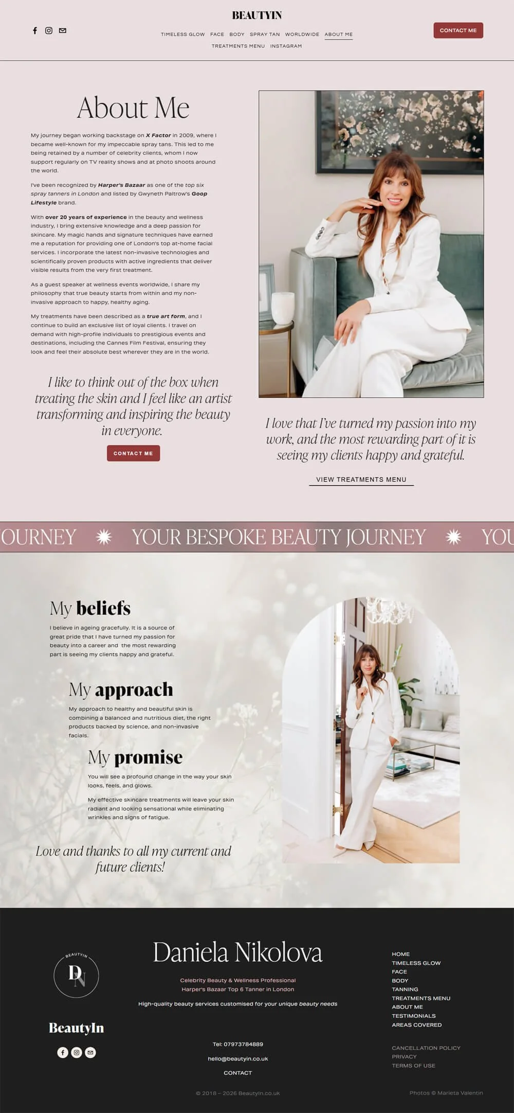 The About Me page presenting Daniela and her story.