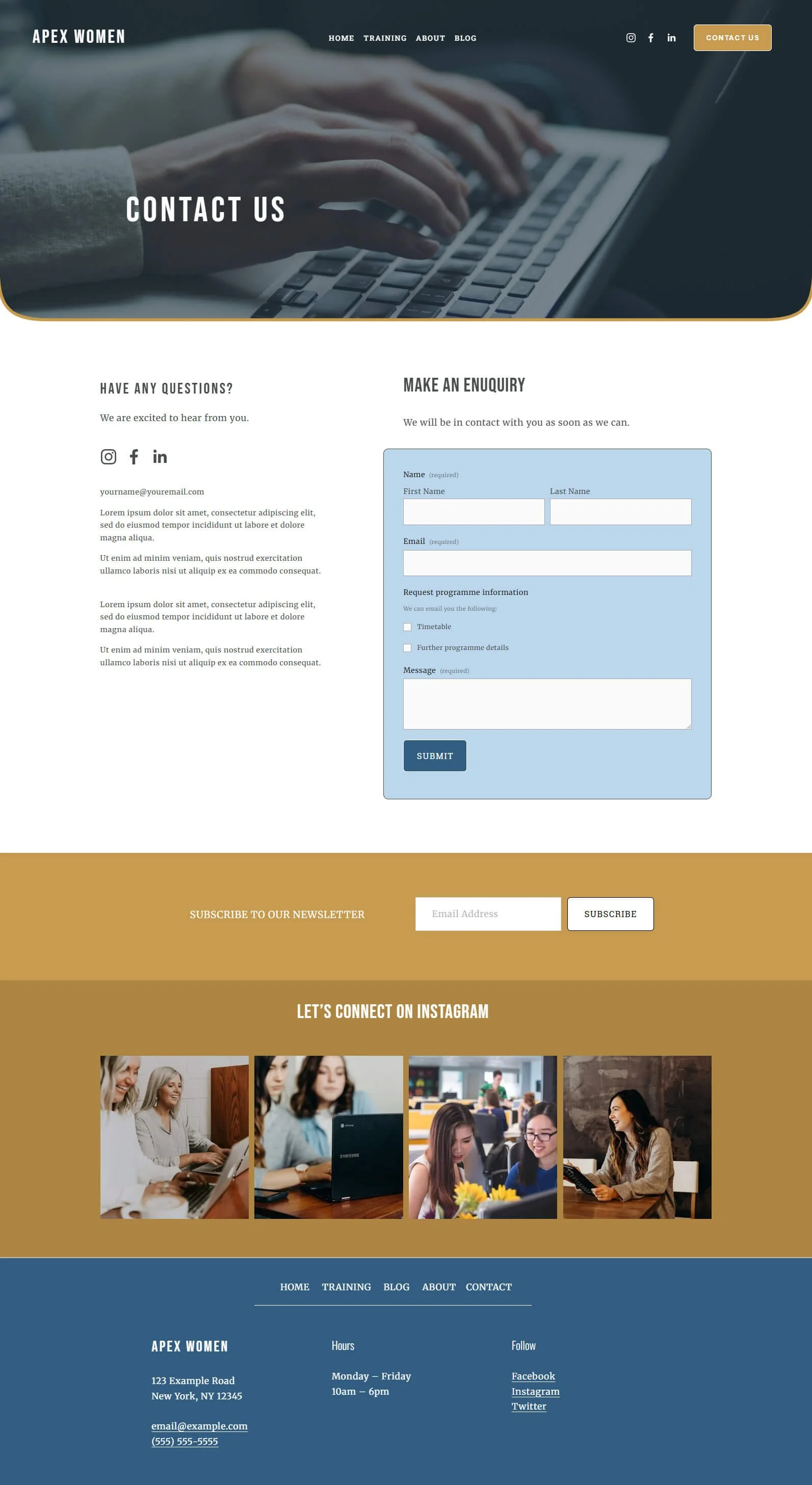 Leadership training - Contact Us page snapshot