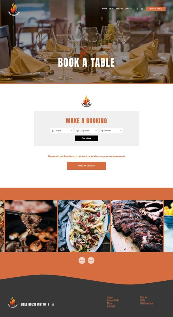 Website for a restaurant, Booking page