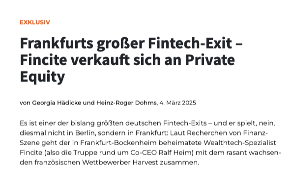 Press/ Article about fincite on the exit to TA & Montagu and the Merger with Harvest Group in Finanz-Szene