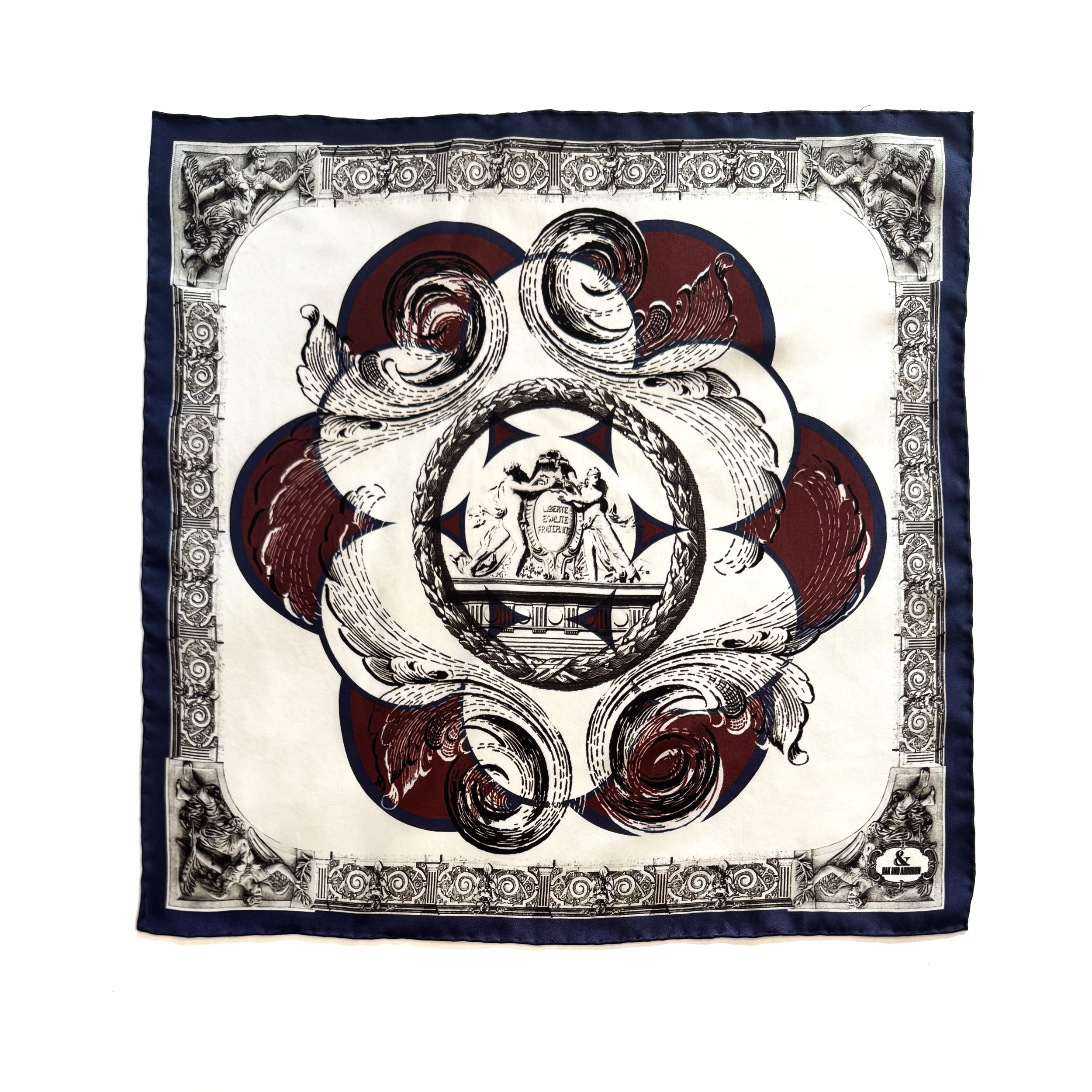 “Liberte Egalite Fraternite” Pocket Square- Navy/Wine/White