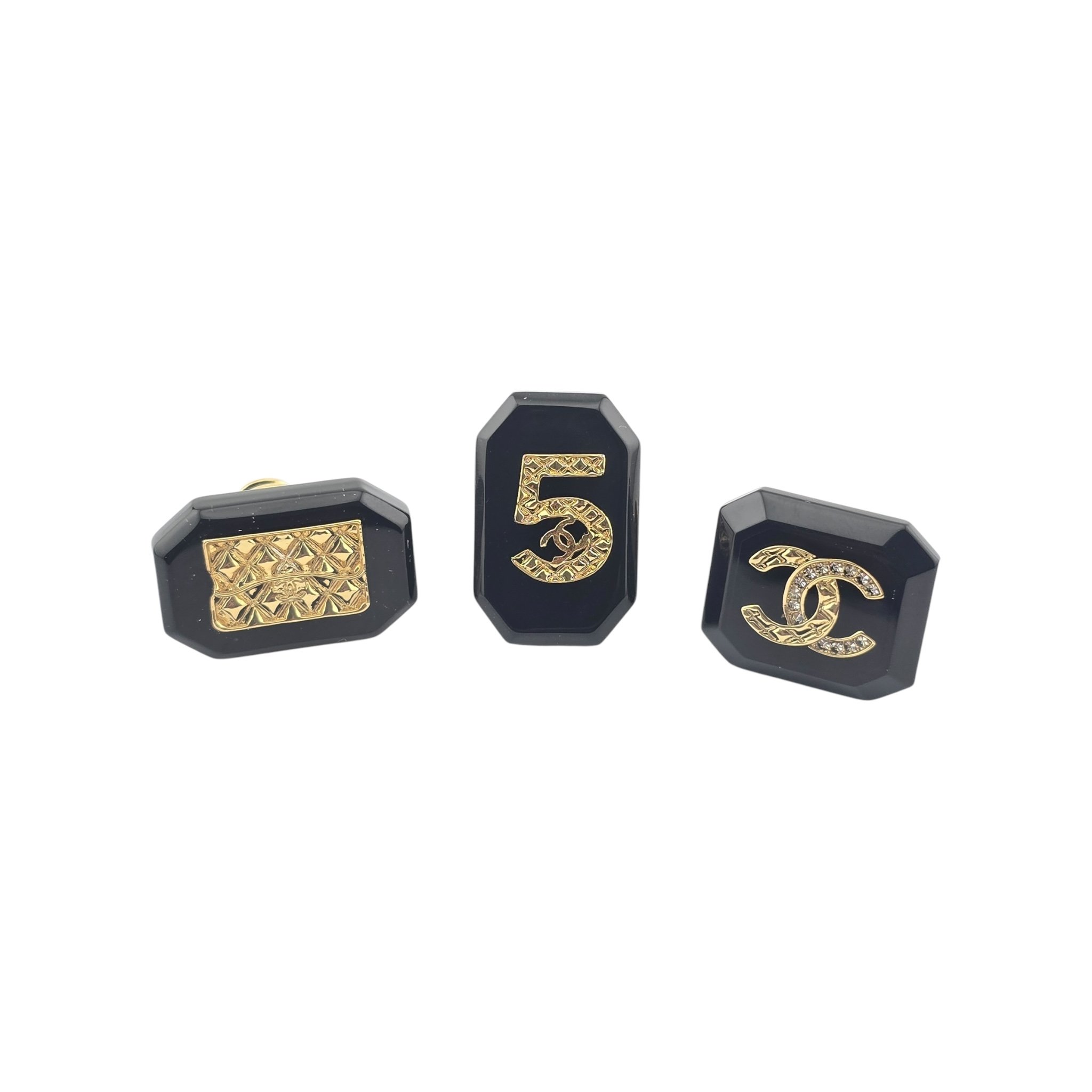 Chanel CC No 5 3 Black Gold Brooch 2023