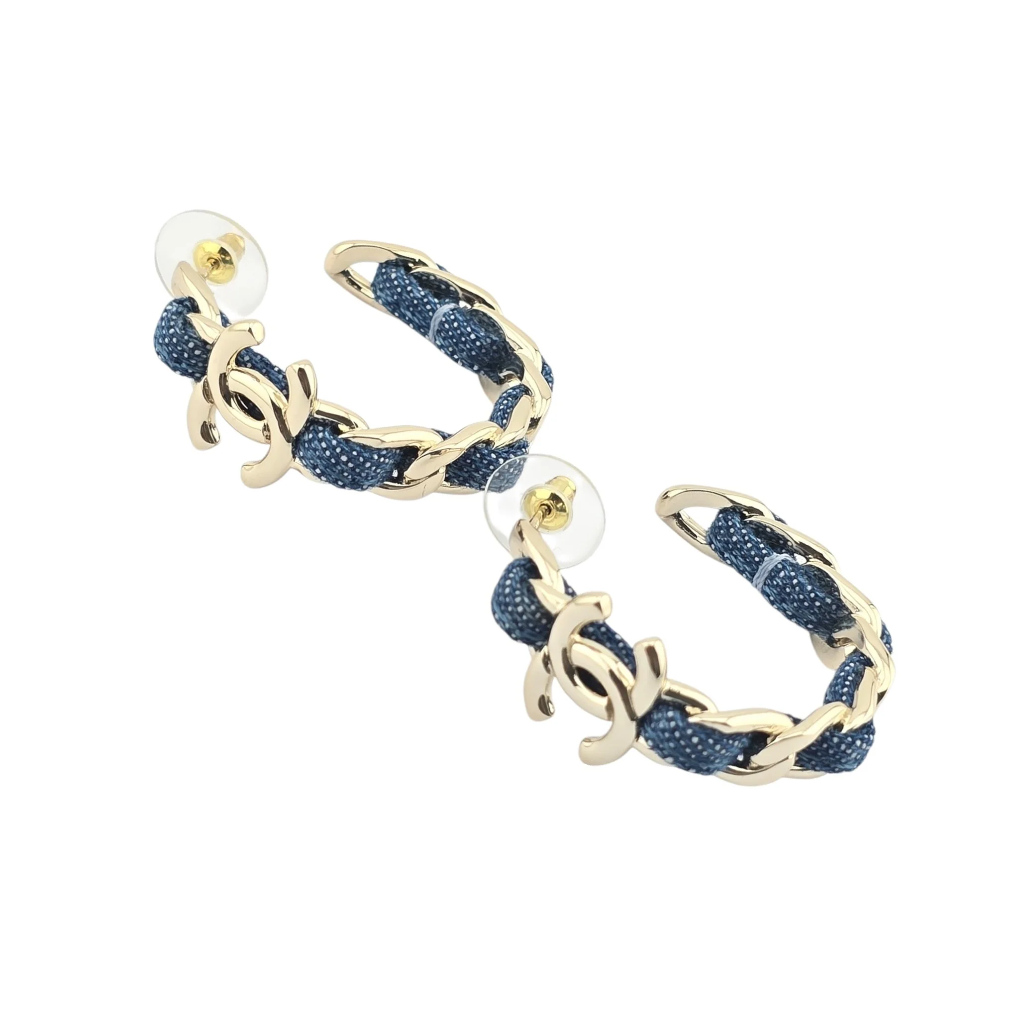 Chanel CC Denim Blue Hoop Earrings 2025