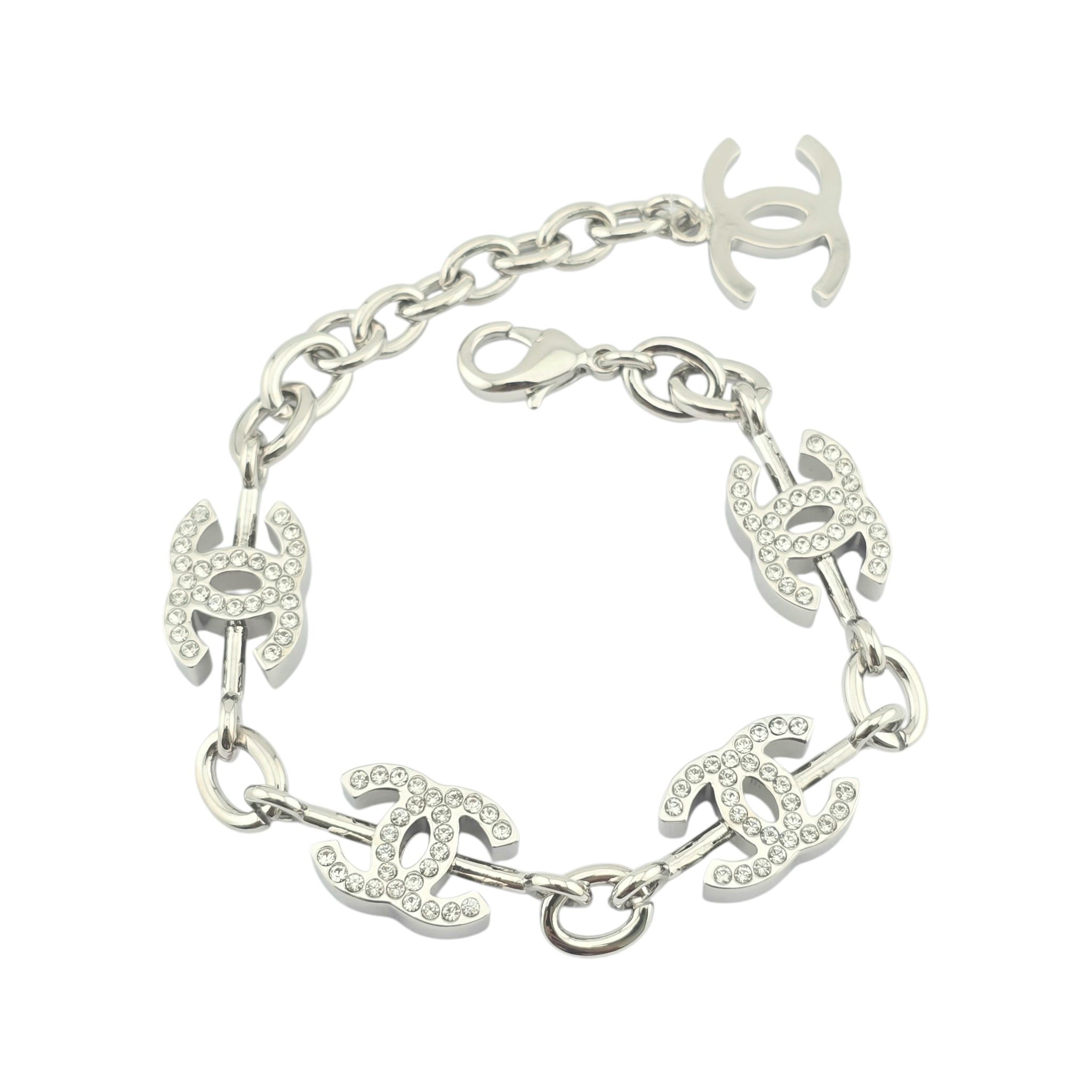 Chanel CC Silver Crystal Bracelet 2025