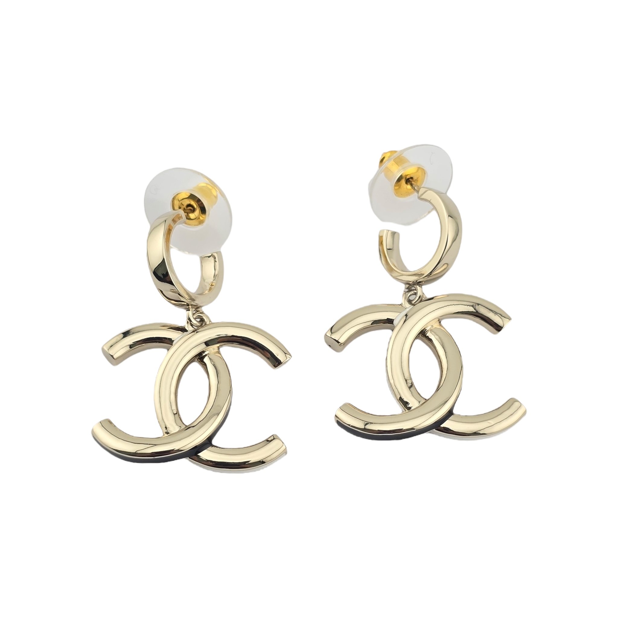 Chanel CC Gold Hoop Drop Earrings 2023