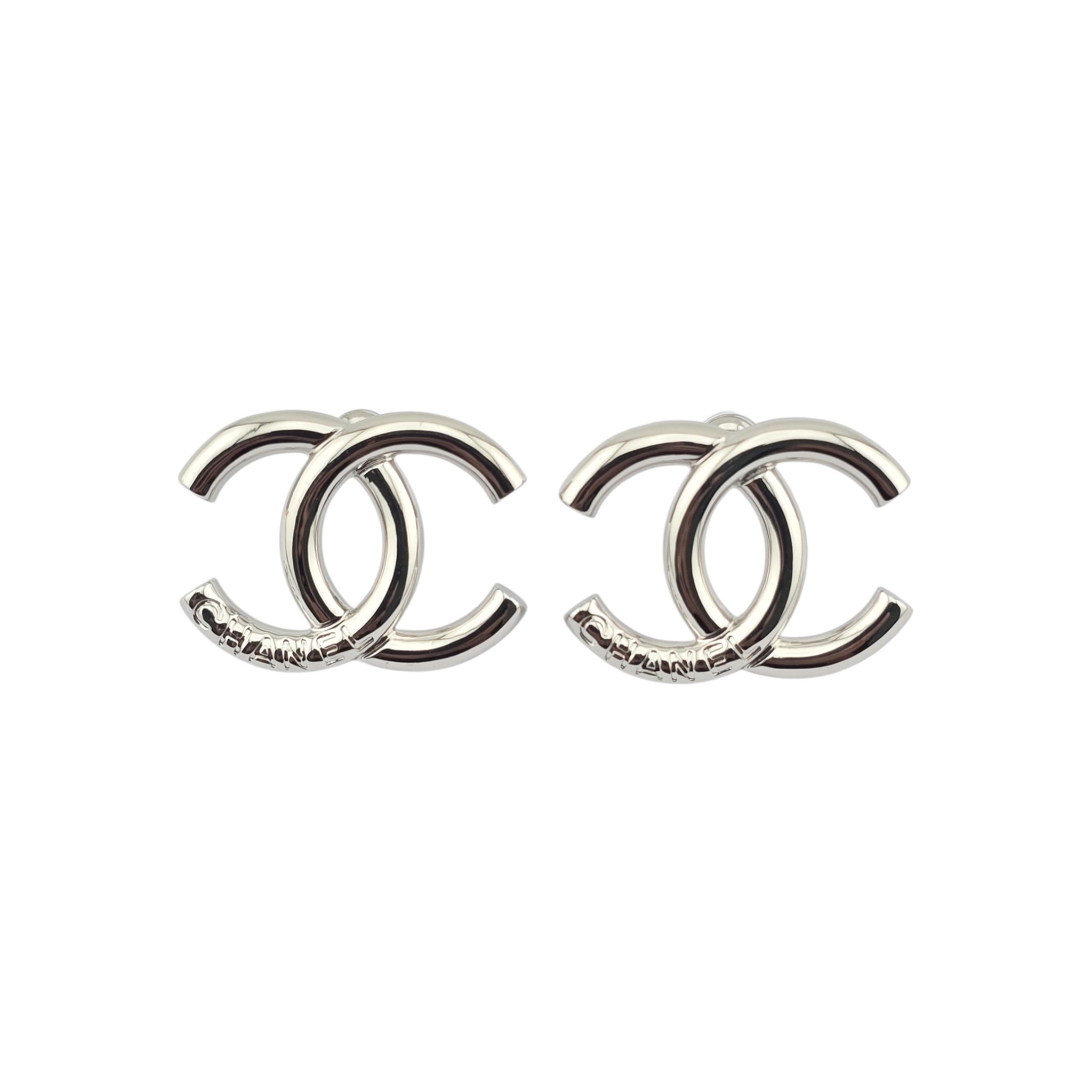 Chanel CC Silver Logo Stud Earrings B25