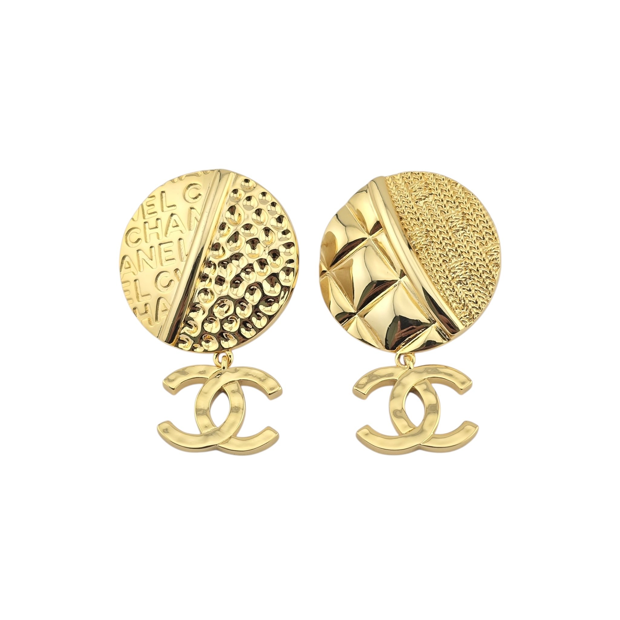Chanel CC Round Gold Drop Earrings 2024