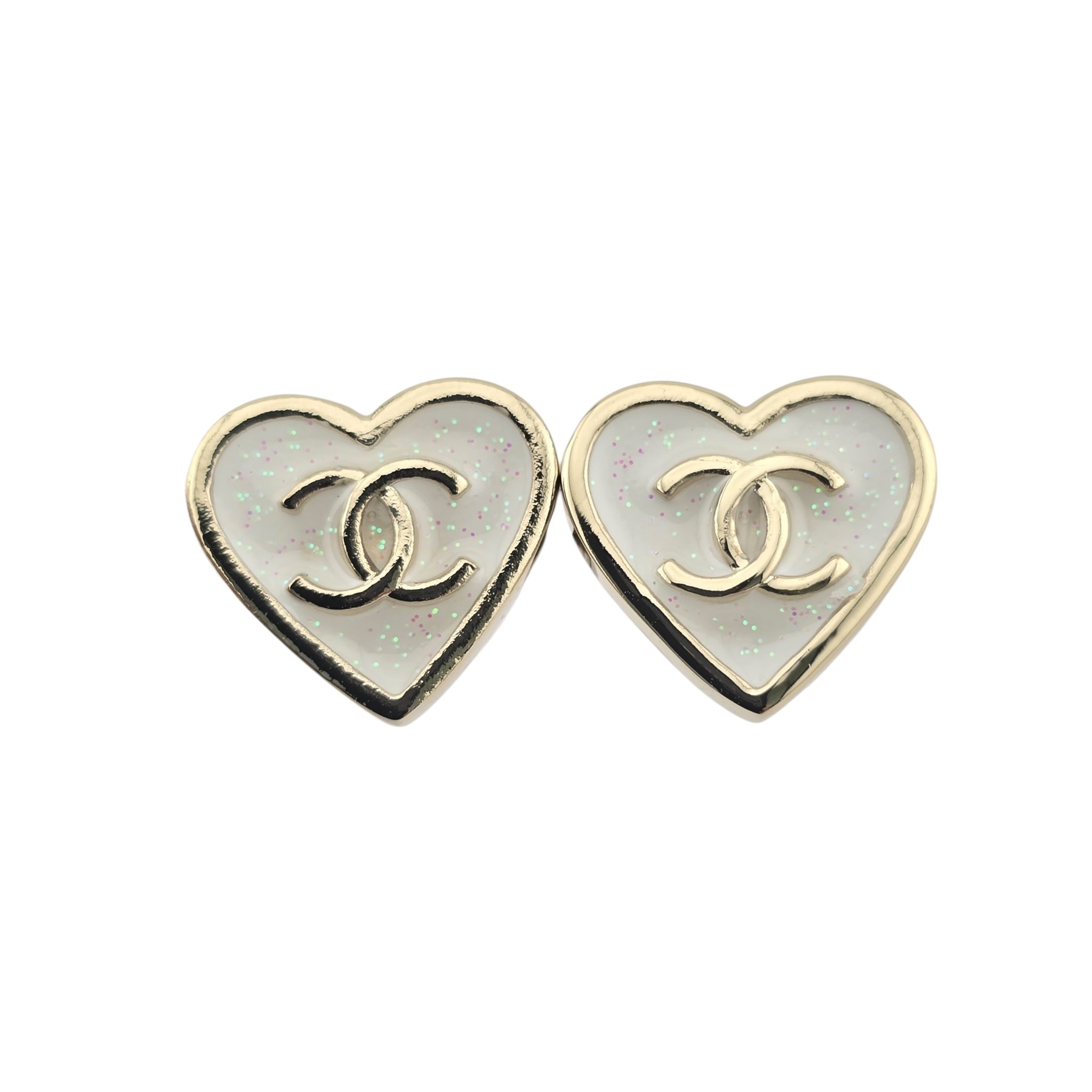 Chanel CC White Enamel Heart Stud 2025