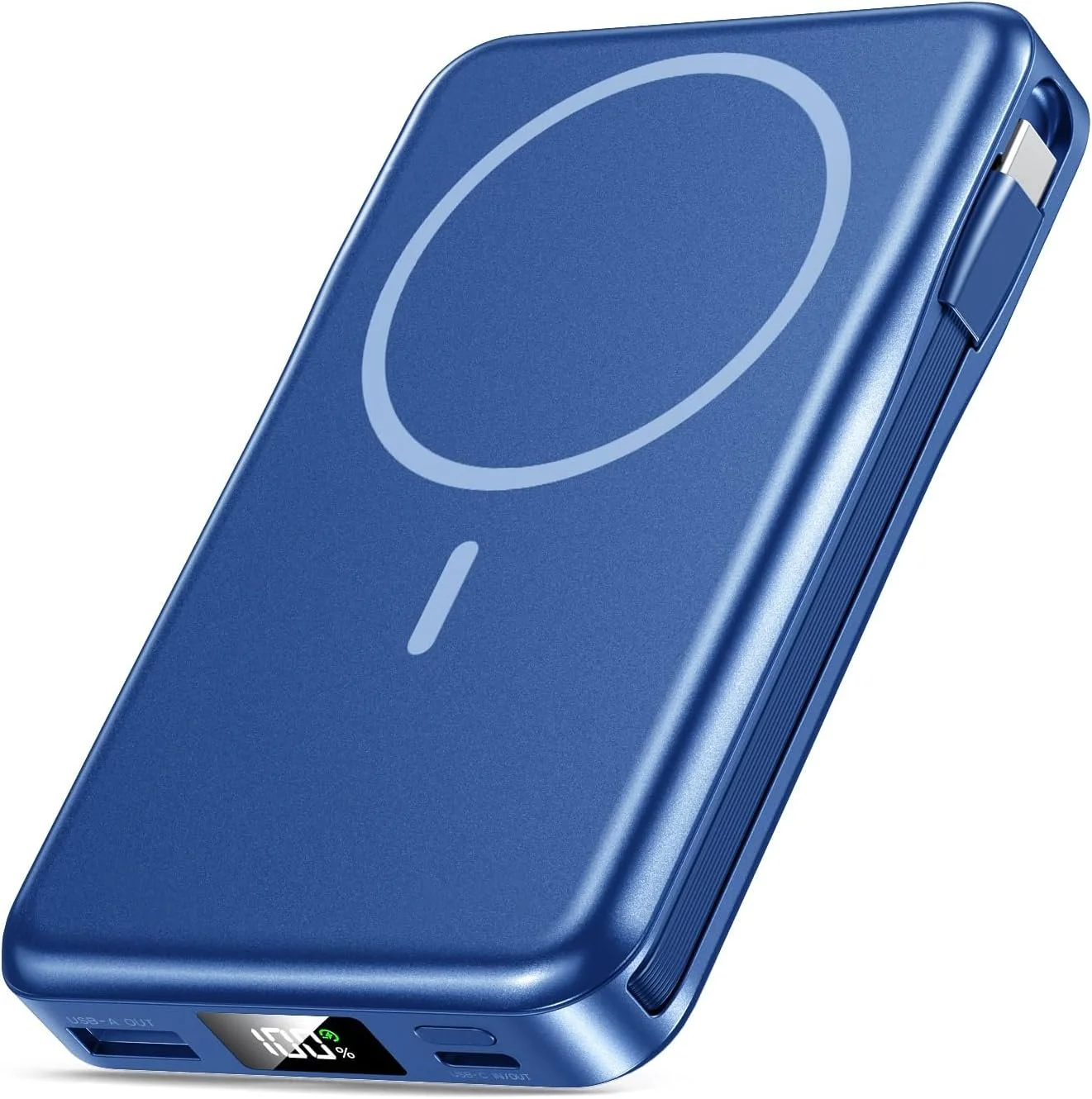 Blue Magnetic Portable Phone Charger with USB-C Cable