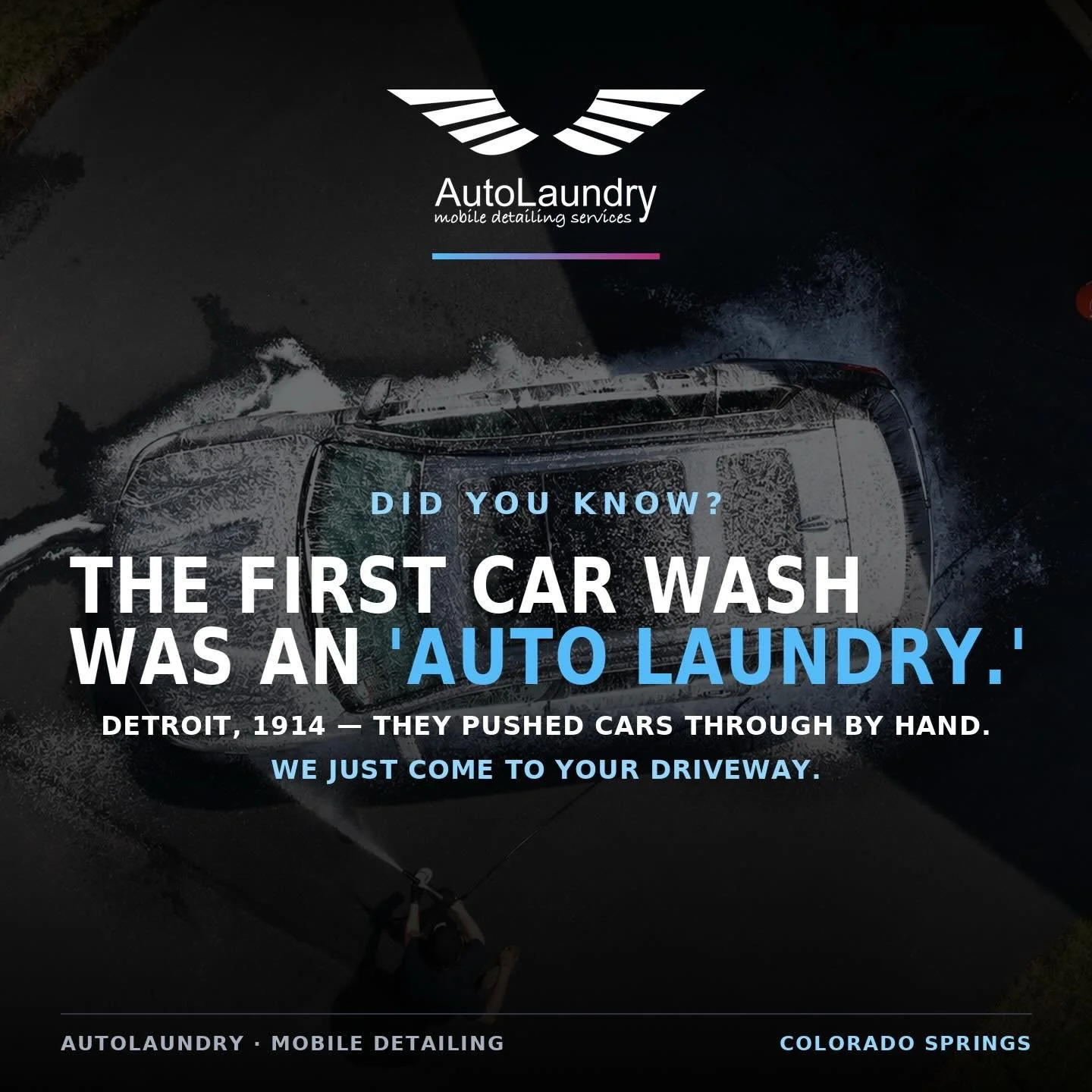 Did you know the world&rsquo;s FIRST car wash was literally called an &ldquo;Automobile Laundry&rdquo;? 🤯

Detroit, 1914. Cars got pushed through by hand, station to station. A century later we kept the spirit of the name &mdash; but flipped it: you