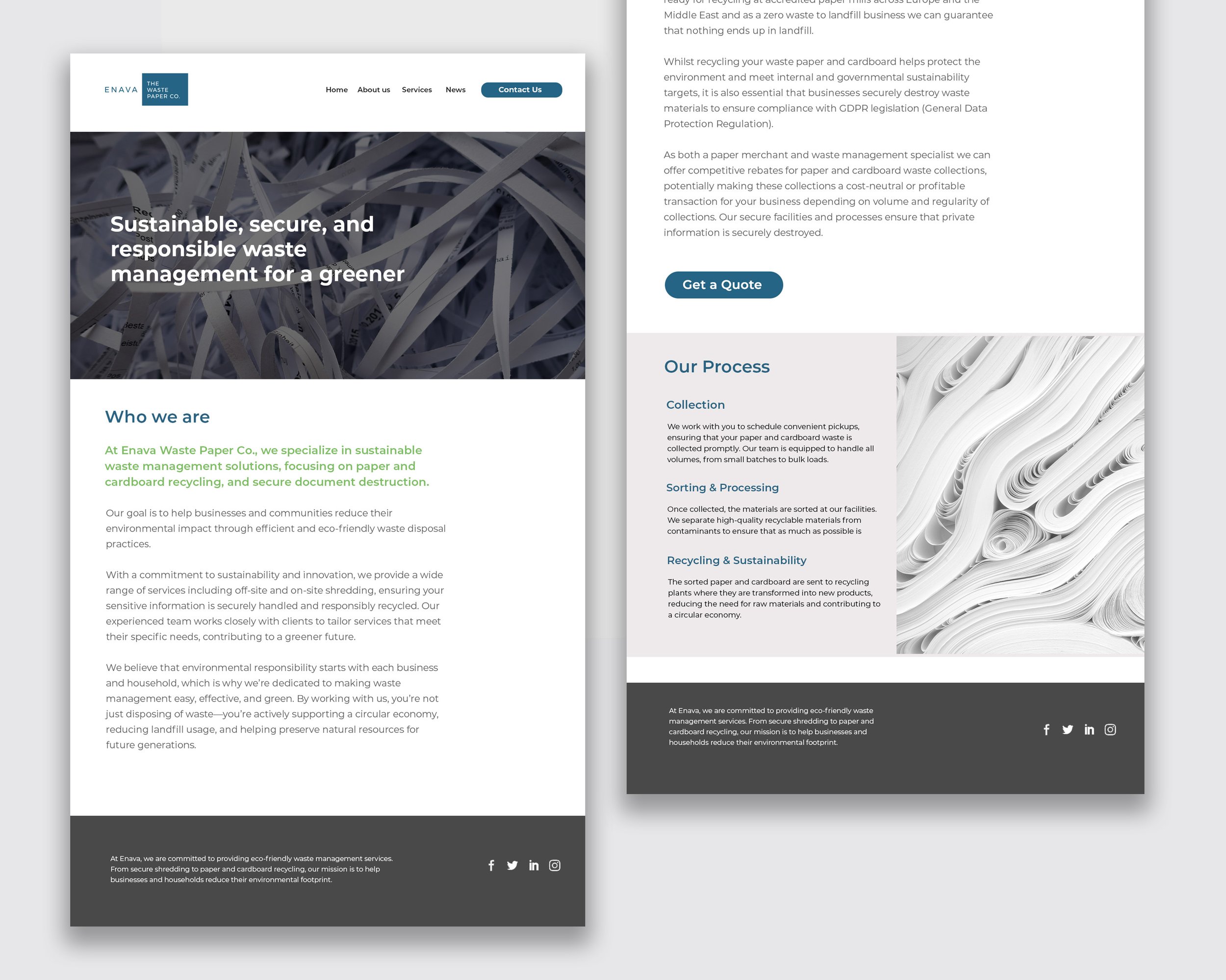 A close-up view of custom icons used on the Enava website, emphasizing sustainability in waste management services.