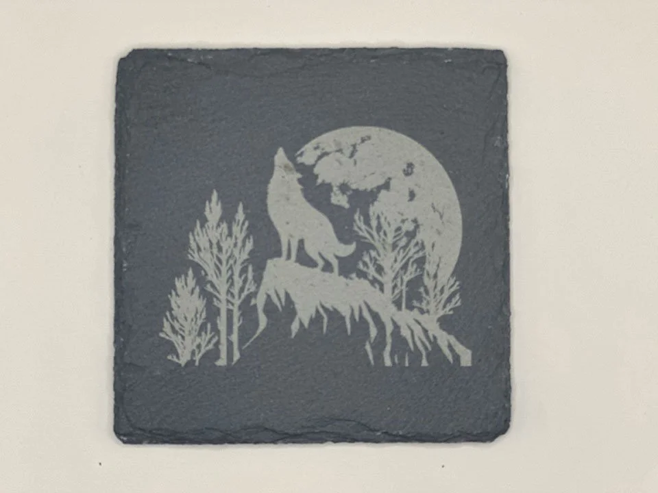 Wolf howling at the moon slate coasters