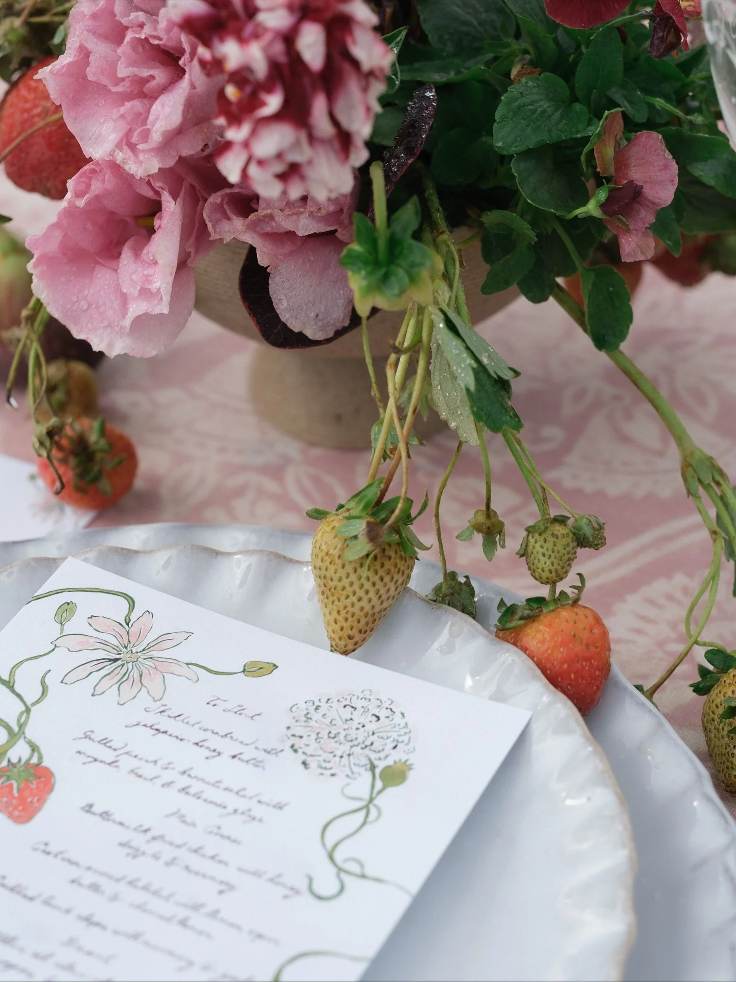Strawberry details 🍓🎀 

Photos @laurenmarie.photos 
Florals @jausofvern 
Planning + Design @emmylouevents_ 
Venue @alisalranch
Rentals @townandcountry_eventrentals 
Stationery @oliviaprovey 
Models @tj_gabby 
Beauty @brazen.beauty__ 
Host @hecallsm