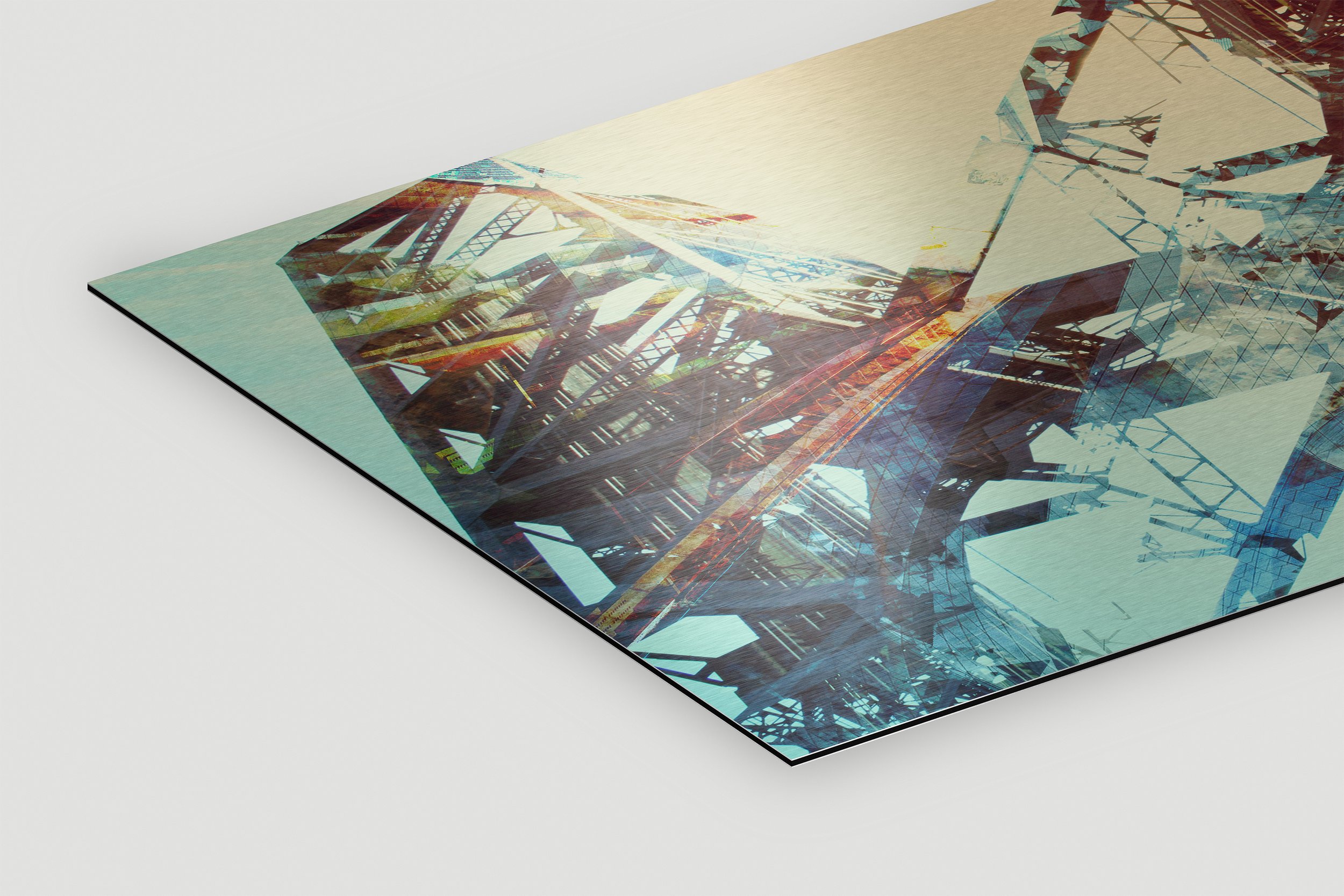 Resuscitation by Nick Haas, industrial-inspired artwork printed with eco solvent inks on brushed aluminum