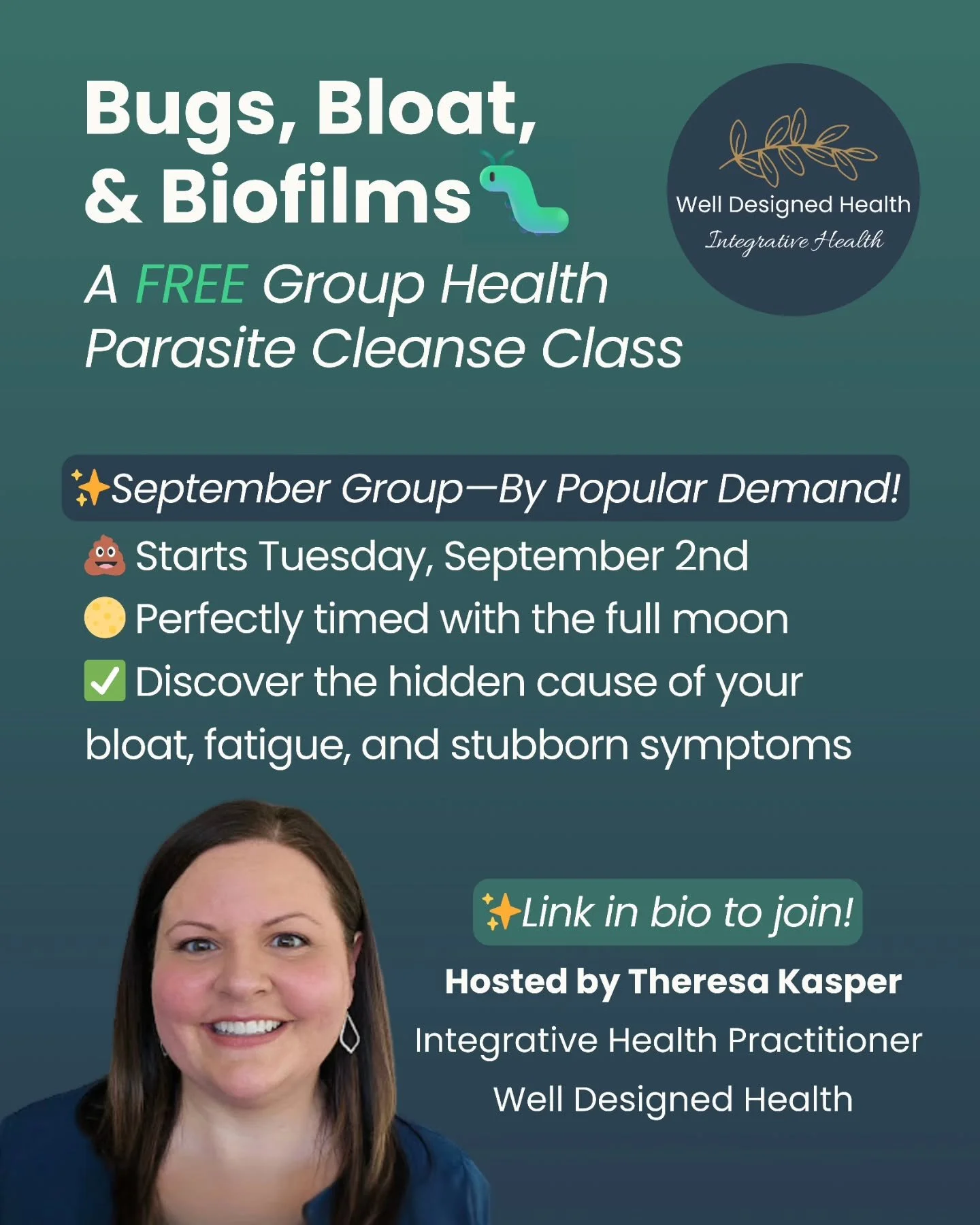 Missed the August group?
Here’s your chance to join the Bugs, Bloat, & Biofilms class in our brand-new September round! πͺ±
π© Starts Tuesday, September 2nd
π Timed with the full moon for optimal results
β
 Learn the hidden cause of your bl