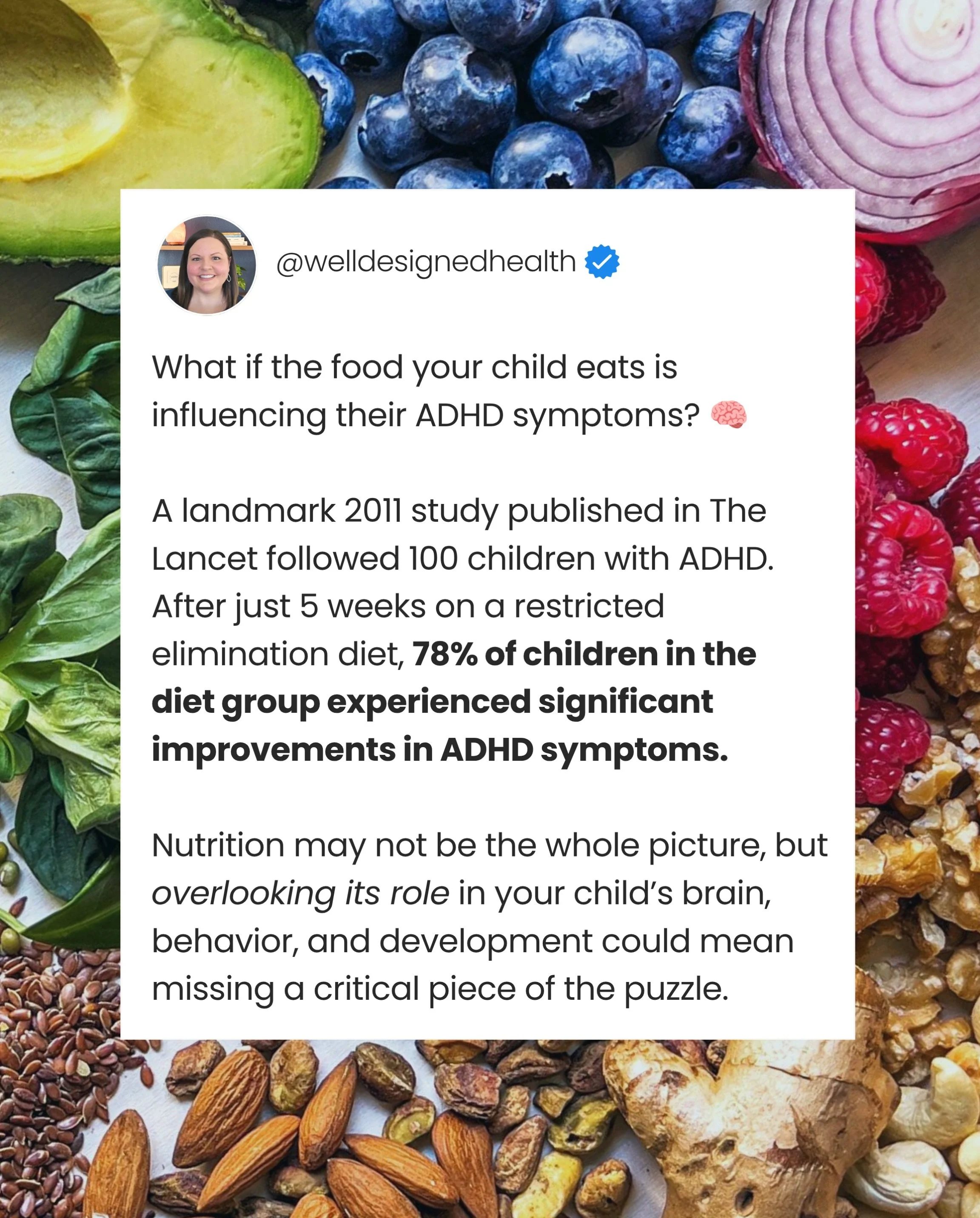 🧠 What if the foods your child eats are influencing more than just their physical health?

What if nutrition is also playing a role in their ability to focus, regulate emotions, and learn?

A landmark 2011 study published in The Lancet examined the 