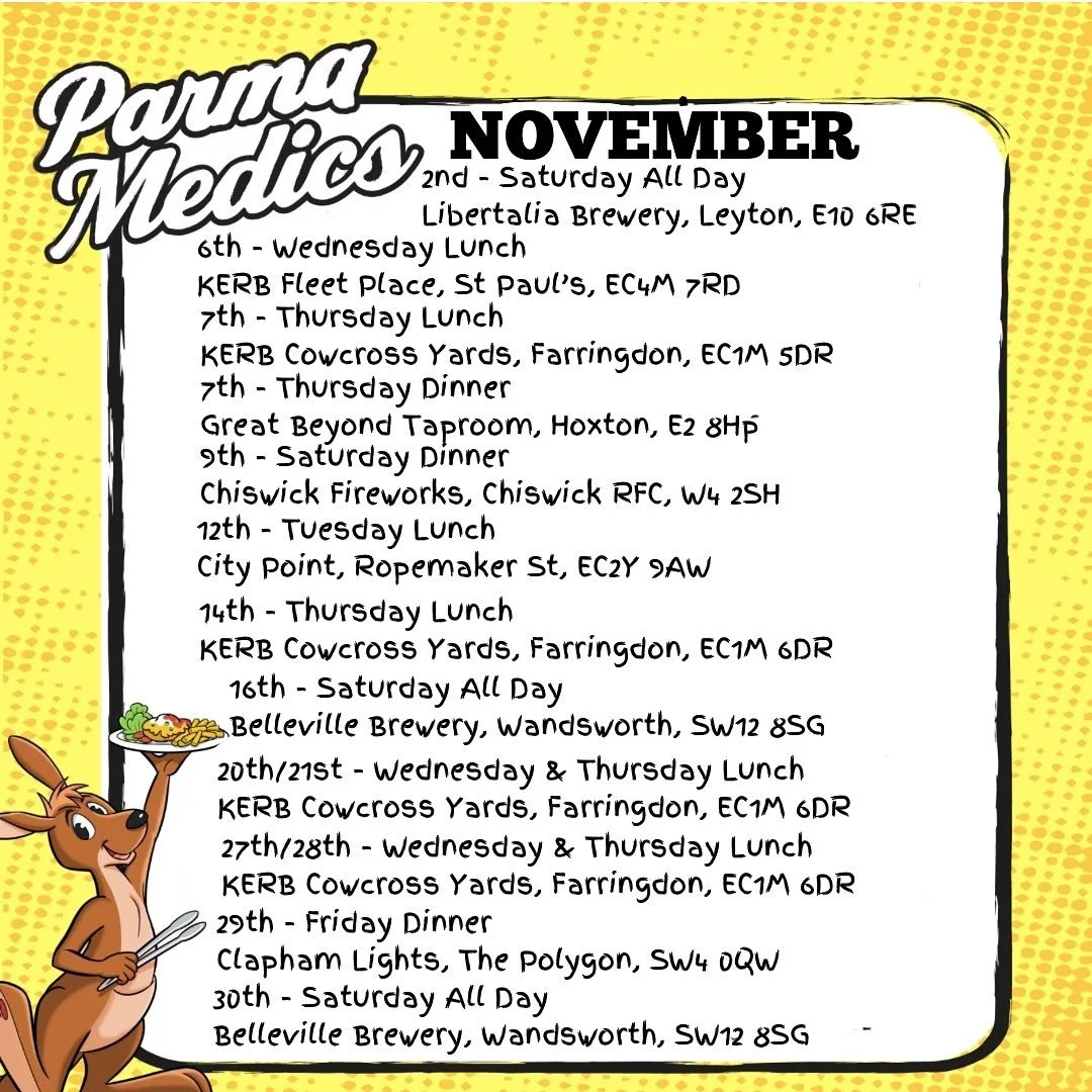 Can&rsquo;t believe it&rsquo;s November already!

We&rsquo;ve got a full lineup again this month. You&rsquo;ll catch us back at @libertaliabrewingco this Saturday as we feed the East London crowd once again. 

Plenty of KERB street food markets this 