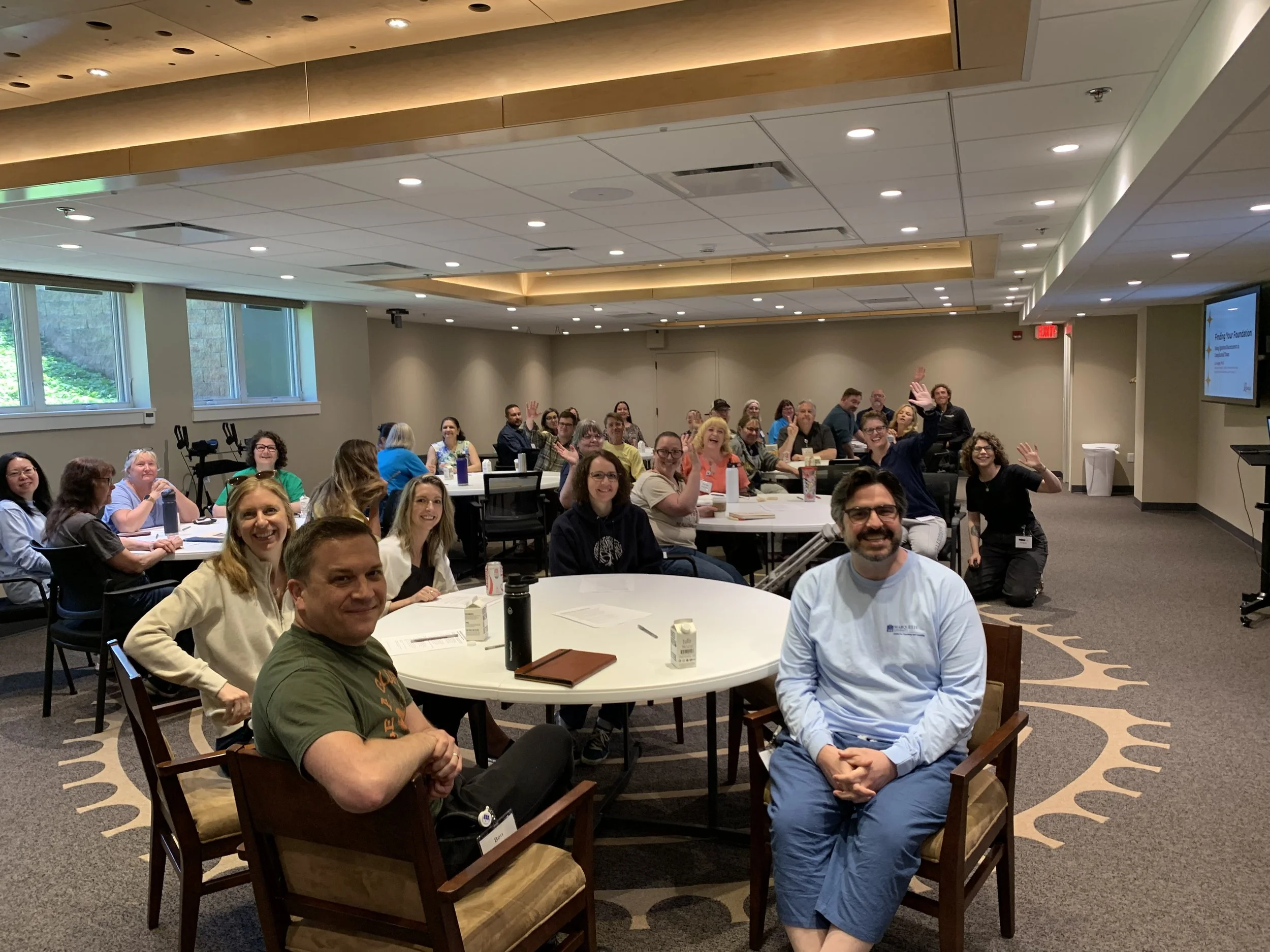 Liz with participants at a faculty retreat on Finding Your Foundation. Photo credit: Courtney Johnson-Paez.