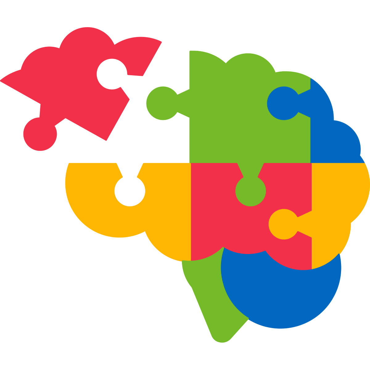 An artistic rendering of a brain made out of colorful puzzle pieces.
