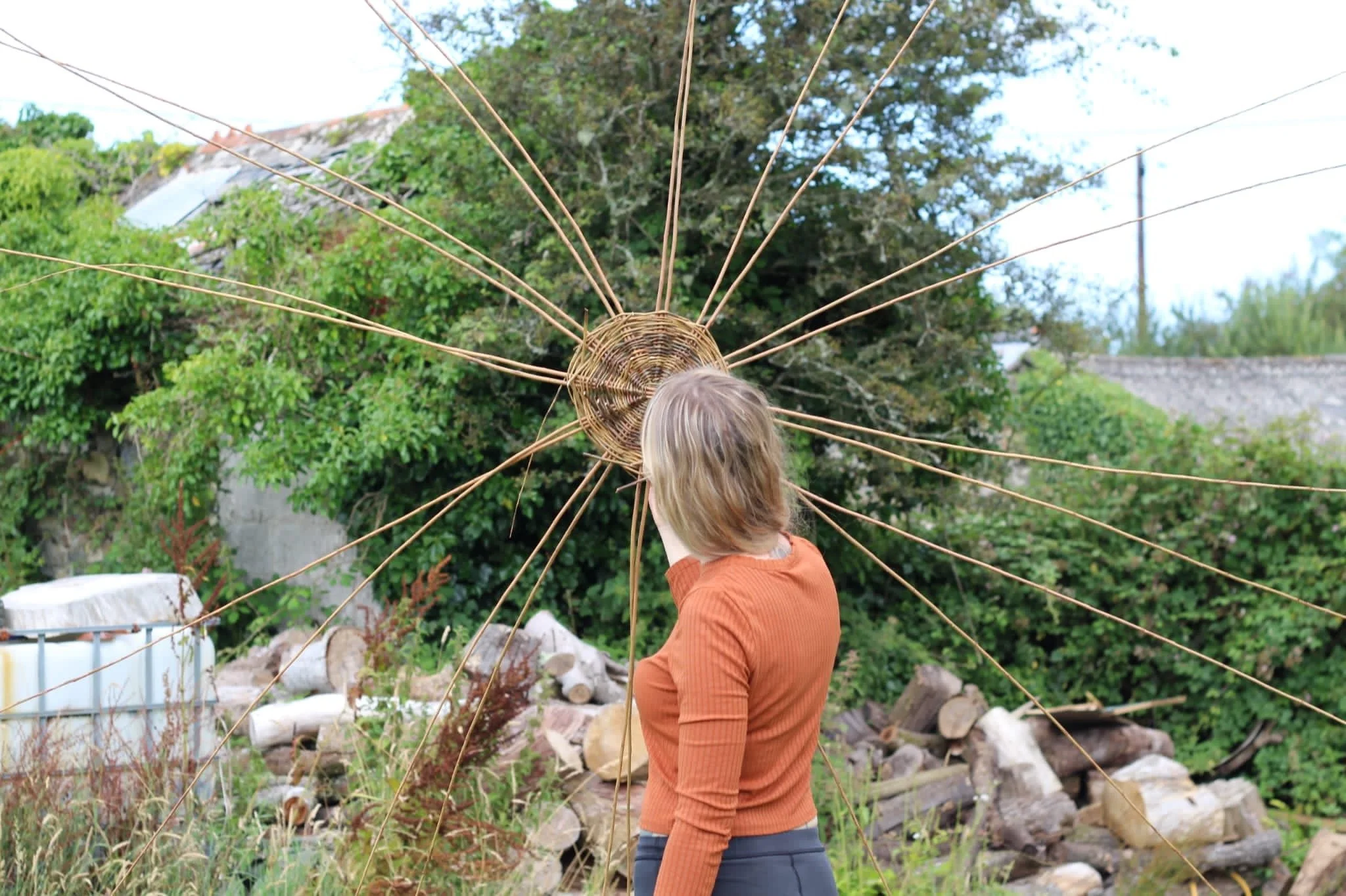 staking up a basket outside