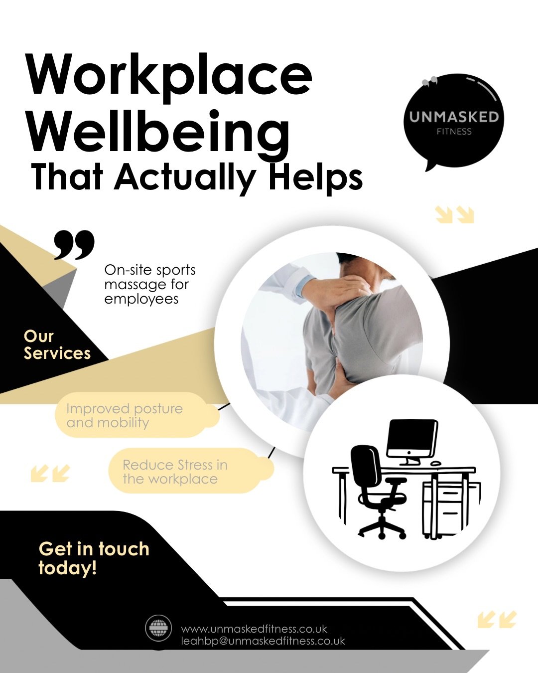 Employee wellbeing doesn&rsquo;t have to be complicated.

On site sports massage is practical, meaningful benefit that fits perfectly into existing wellbeing budgets, and your team will actually thank you for it.

Now taking bookings for workplace we