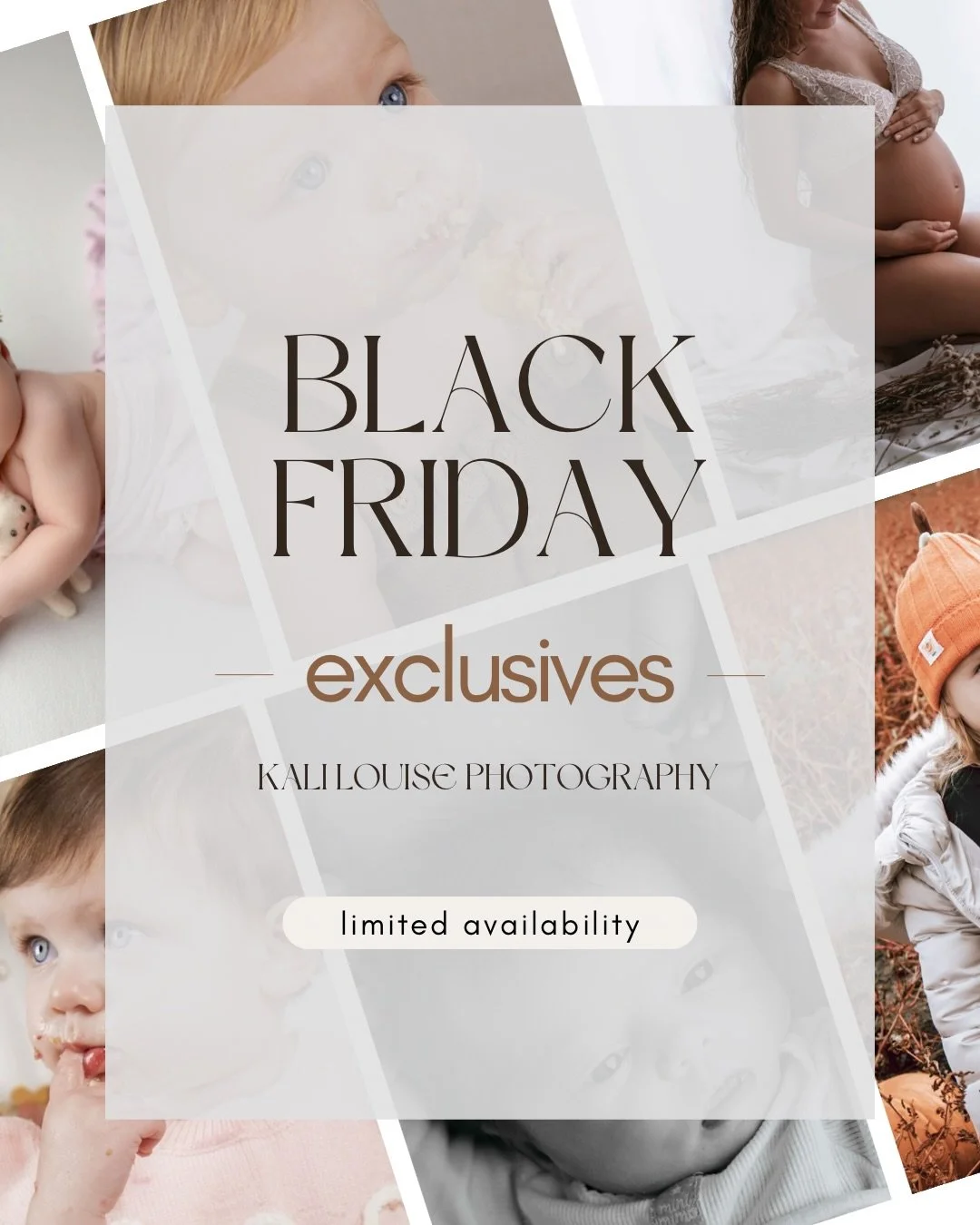 Black Friday has arrived, and I&rsquo;m opening a rare opportunity to book my signature sessions at an exclusive rate &mdash; available this weekend only.
For families who value refined, timeless imagery, now is the moment to secure your session.
Ple