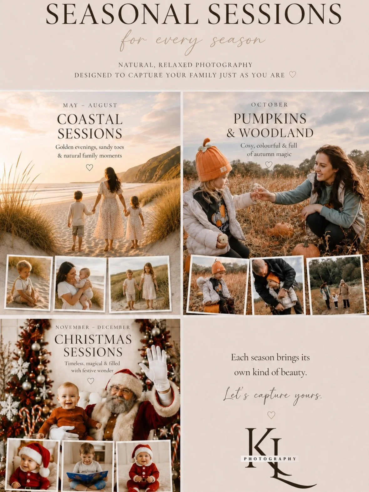 I&rsquo;ve spent so much time quietly planning these 2026 seasonal sessions behind the scenes 🥹

From golden coastal evenings, to cosy autumn pumpkin days, to magical Christmas memories&hellip; I wanted to create sessions that feel natural, relaxed 