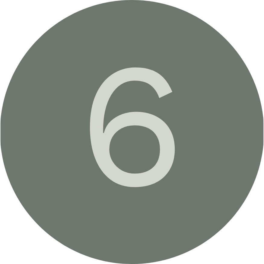 A large gray circle with a white number '6' in the center.