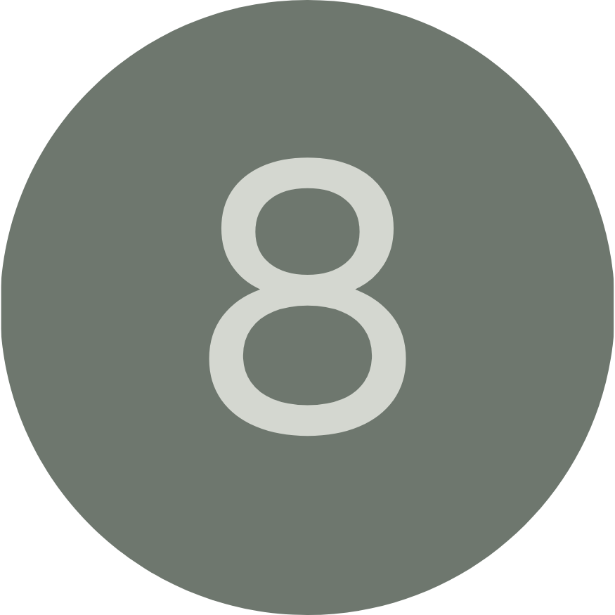 Gray circle with a white number 8 in the center.