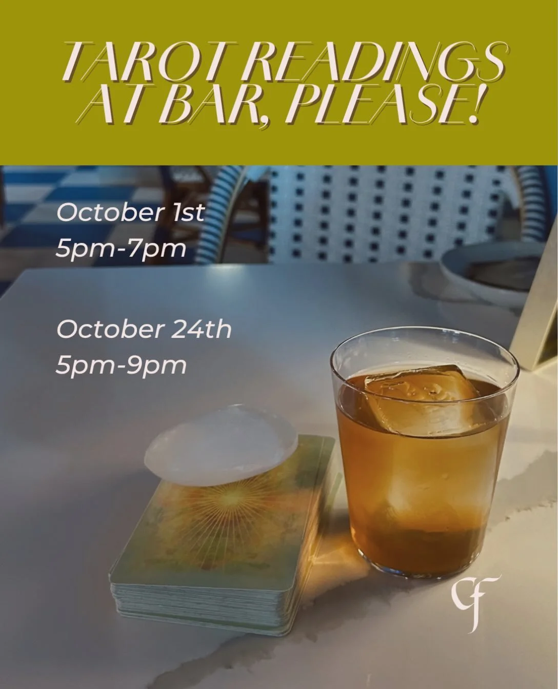 We&rsquo;ll be at Bar, Please! two times this month reading tarot! ✨

Come sit for a reading and receive guidance and support from the Universe and your guides. First come, first served.

Spots are limited so be sure to get on the list when you arriv