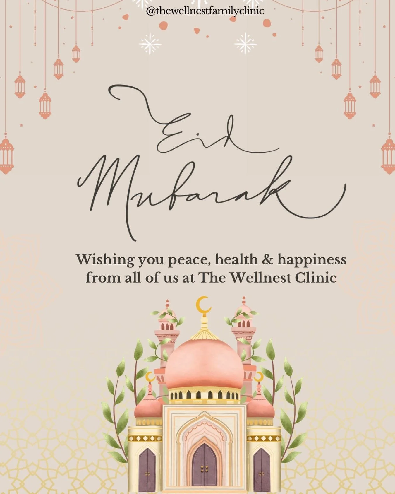 Eid Mubarak 🌙✨

Wishing you a day filled with peace, renewal, and connection with those you love. May this Eid bring comfort to your heart, ease to your mind, and blessings into your home 🤍

&mdash; The Wellnest Clinic

#eidmubarak #thewellnestfami
