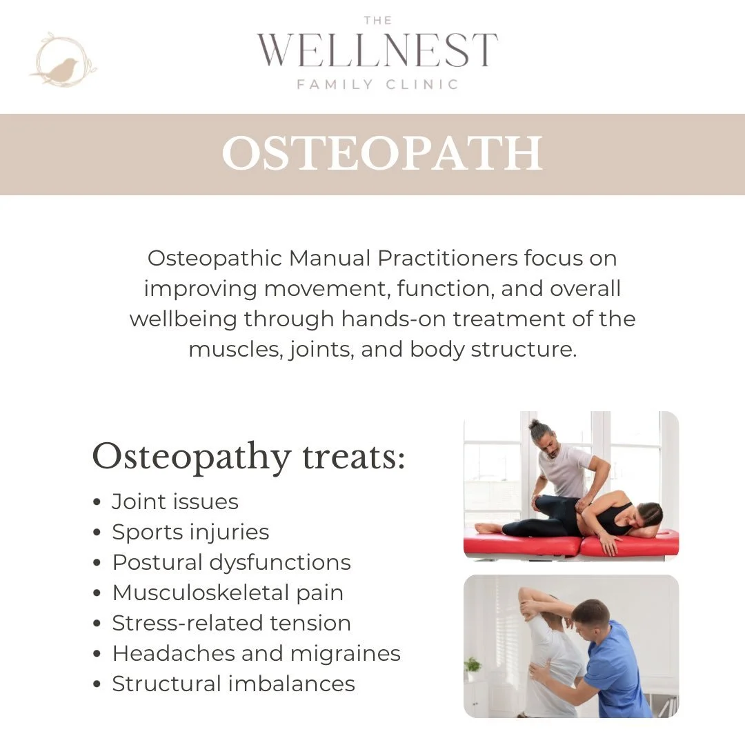 Introducing Osteopathy✨

Osteopathy is a whole-body, hands-on treatment using various techniques to help restore movement, ease tension and improve overall function.

Our highly trained Osteopaths aim to identify the root cause of pain and treat rest