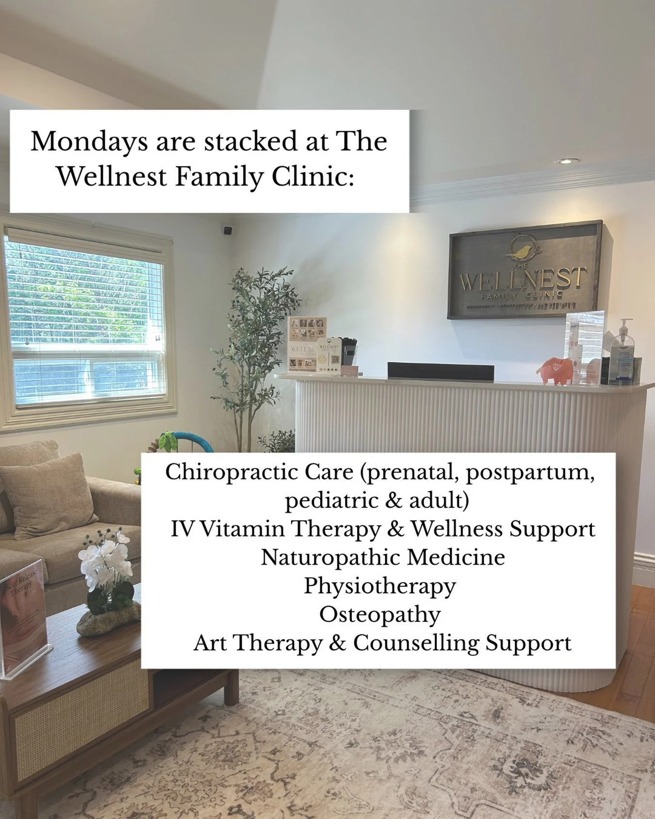 Mondays are STACKED at The Wellnest Family Clinic! 🤍

From chiropractic care and physiotherapy to naturopathy, osteopathy, IV therapy, and more &mdash; we&rsquo;re here to support your health and wellness all in one place.

✨ Start your week feeling