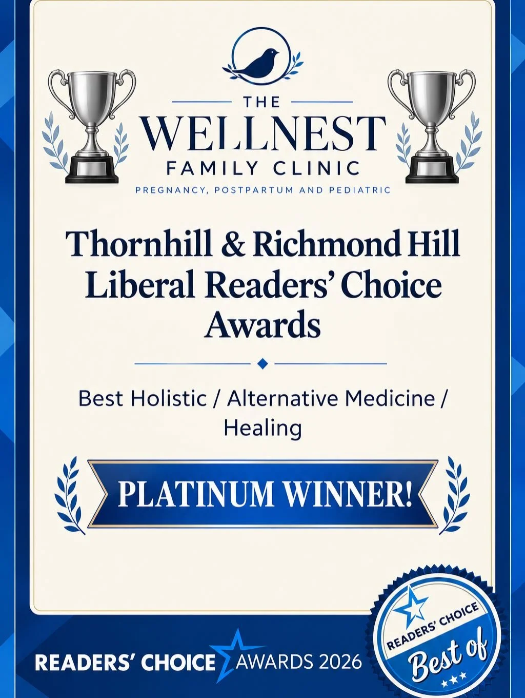 ✨ We&rsquo;re so excited to share that The Wellnest Family Clinic has been named a Platinum Winner for Best Holistic / Alternative Medicine / Healing in both Thornhill and Richmond Hill! 🏆

We&rsquo;re incredibly grateful to our wonderful community 