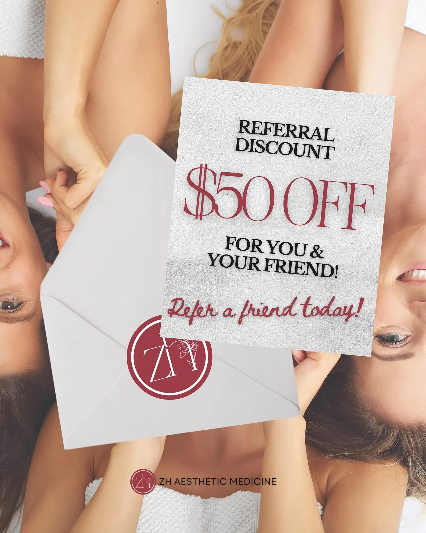 Have a friend who&rsquo;s been curious about trying our services? Now&rsquo;s the perfect time to bring them along! 

At ZH Aesthetic Medicine, when you refer a friend, you&rsquo;ll BOTH receive $50 off any service &mdash; whether it&rsquo;s laser tr