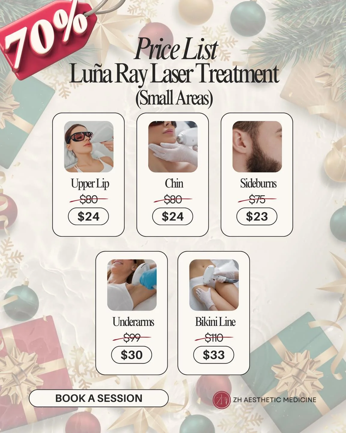 Holiday sale is officially here 🎄

We&rsquo;re offering 70% OFF Lu&ntilde;a Ray Laser Treatment at ZH Aesthetic Medicine! 

If you&rsquo;ve been thinking about laser, this is a great time to start &mdash; same treatment, big savings. 🔥

Message us 