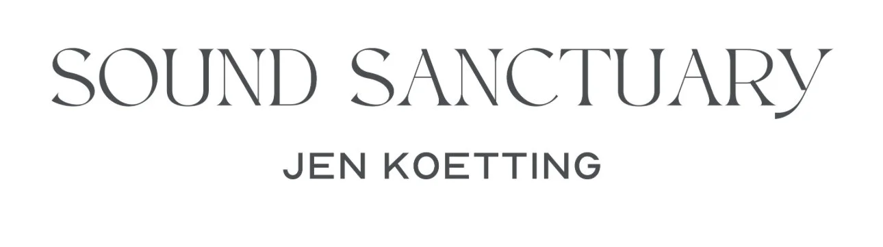 Book cover titled 'Sound Sanctuary' by Jen Koetting with a white background and black text.