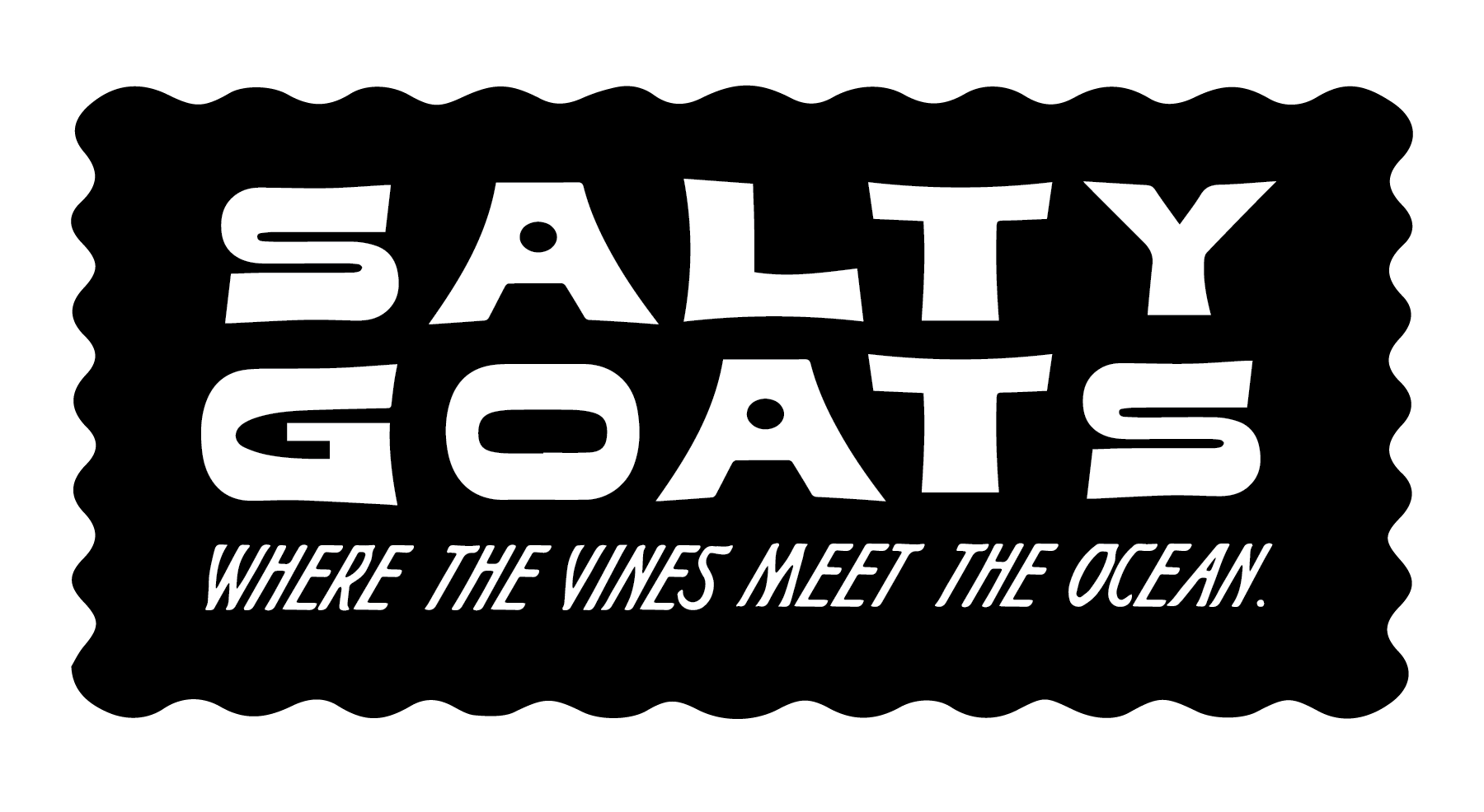 Black background with white text reading 'Salty Goals' and a tagline 'Where the vines meet the ocean.'