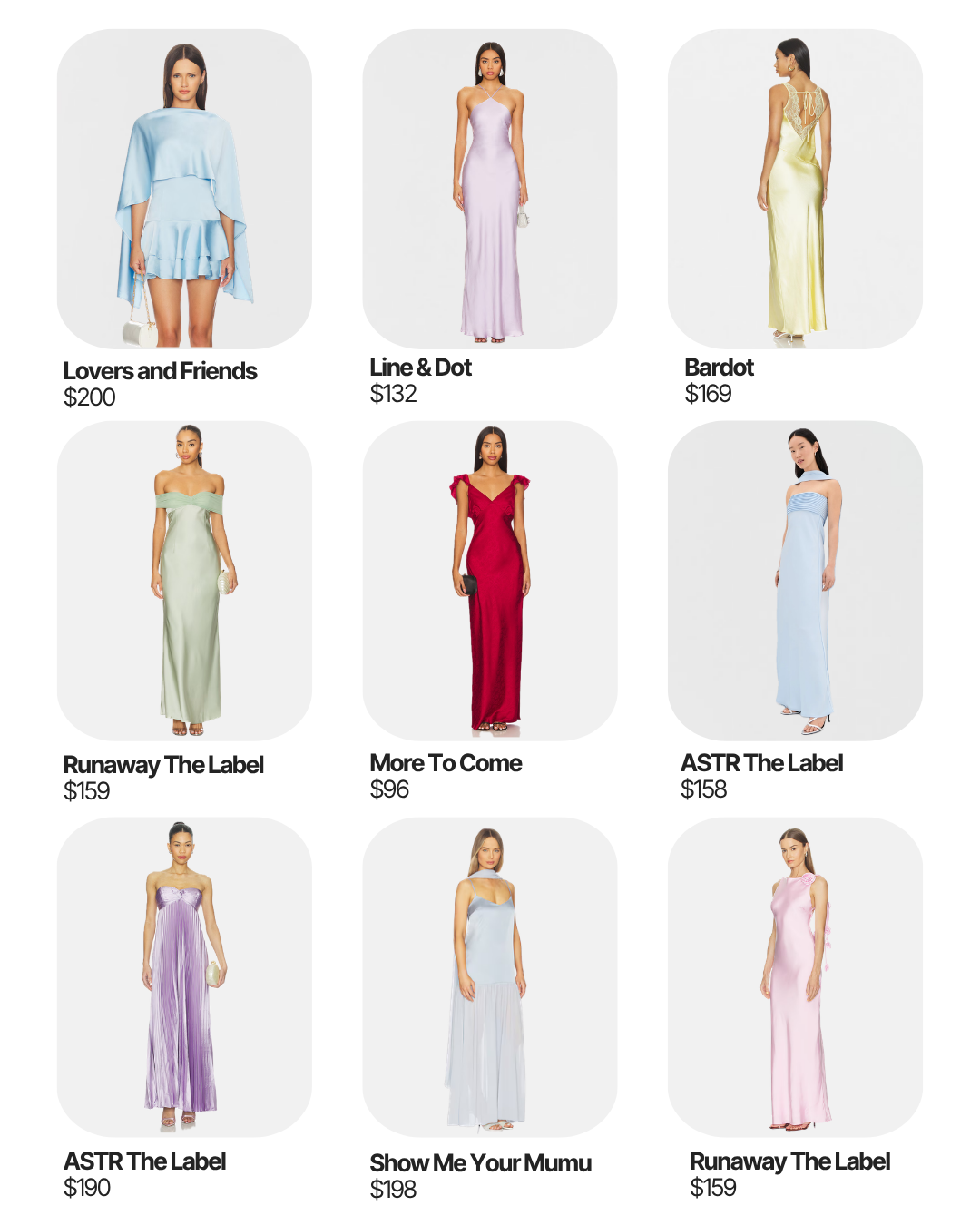 SUmmer Wedding Guest Dresses in Pastel Colors, satin finishes, elegant and chic,