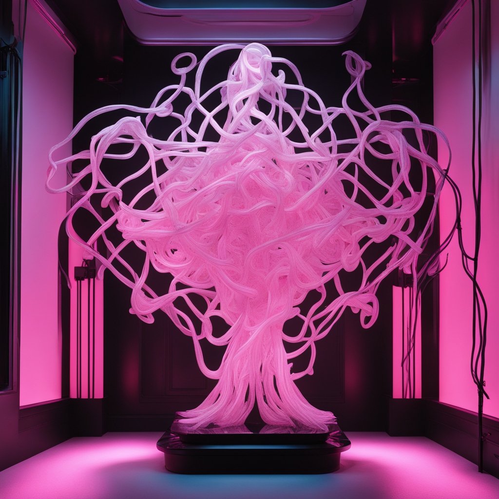 furries. alien sculptures. the colour pink. silicone. electric green fur.